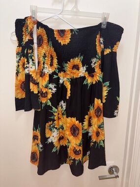 Black Off-Shoulder Sunflower Dress